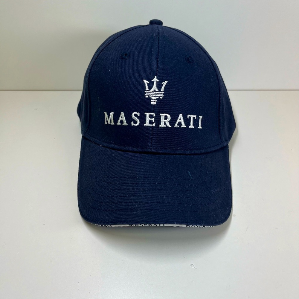 Maserati Trident "Levante" Logo Hat Navy Blue Baseball Cap Adjustable Clasp OEM